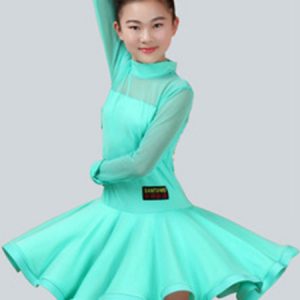 Latin Dance Costume Mint Green Kids Ballroom Dance Dresses For Girls