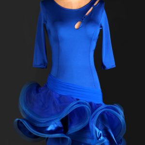 Latin Dance Costume Organza Half Sleeve Cut Out Backless Layered Ruffles Irregular Bodycon Latin Dance Dress