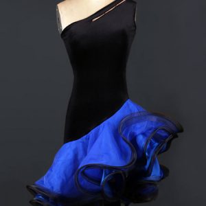 Latin Dance Costume Organza One Shoulder Sleeveless Backless Two Tone Irregular Ruffles Latin Dance Dress