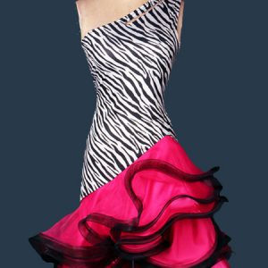 Latin Dance Costume Organza One Shoulder Sleeveless Backless Two Tone Irregular Ruffles Latin Dance Dress