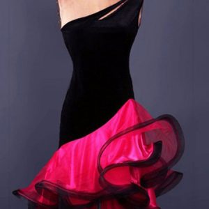 Latin Dance Costume Organza One Shoulder Sleeveless Backless Two Tone Irregular Ruffles Latin Dance Dress