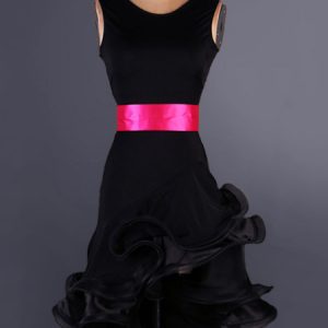 Latin Dance Costume Organza Round Neck Sleeveless Two Tone Irregular Ruffles Latin Dance Dress With Sash