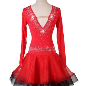 Latin Dance Costume Rhinestone Ruffle Lycra Spandex Dress Latin Dancer Dancing Costume