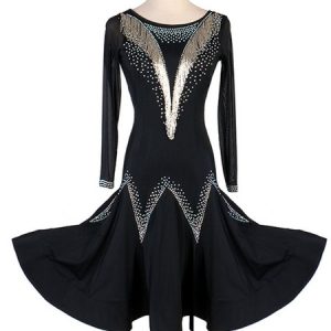 Latin Dance Costume Sequin Bead Black Women Dress Dancing Costume