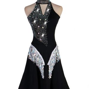 Latin Dance Costume Sequin Rhinestone Backless Black Women Dancing Wear