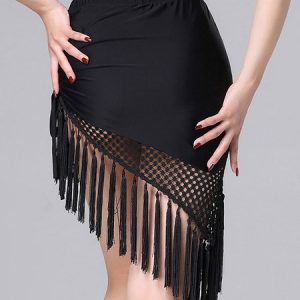 Latin Dance Costume Skirt Black Women Tassels Asymmetrical Training Bottoms