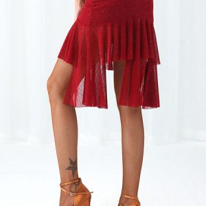 Latin Dance Costume Tulle Irregular Fringe Skirt Latin Dancer Dancing Wear