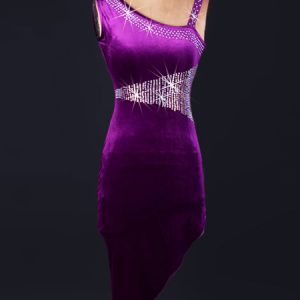 Latin Dance Costume Velour Purple One Shoulder Rhinestones Asymmetrical Design Bodycon Latin Dance Dress