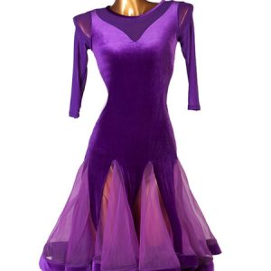 Latin Dance Costume Velour Semi Sheer Purple Women Lycra Spandex Dress Latin Dancer Dancing Wear