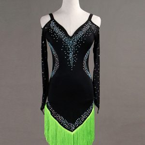 Latin Dance Costume Women Long Sleeve Beading Tassels Dresses Halloween