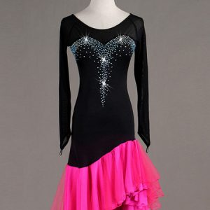 Latin Dance Costume Women Pleated Dress Studded Latin Dancer Dancing Costume Halloween