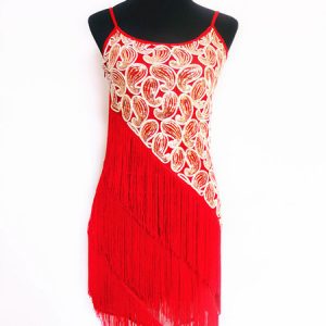 Latin Dance Costume Women Tassels Tiered Glitter Latin Dancing Dress