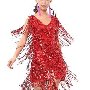 Latin Dance Costume Women's Orange Sequined Dress Outfit