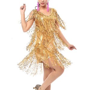 Latin Dance Costume Women's Orange Sequined Dress Outfit