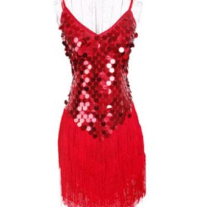 Latin Dance Costume Women's Sequined Fringe Dress