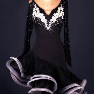 Latin Dance Costumes Long Sleeve Rhinestones Beaded Asymmetrical Latin Ballroom Dresses