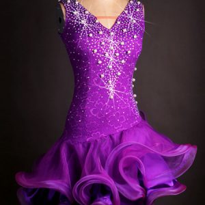 Latin Dance Costumes Purple Beading V Neck Sleeveless Asymmetrical Dress Dance Costumes