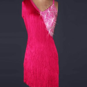 Latin Dance Dress Irregular Design Sleeveless Fringes Beaded Backless Bodycon Latin Dance Costume