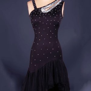 Latin Dance Dress Irregular Design Sleeveless Rhinestones Ruffles Cut Out Bodycon Latin Dance Costume