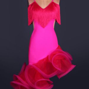 Latin Dance Dress Organza V Neck Spaghetti Strap Fringes Cut Out Irregular Hem Bodycon Latin Dance Costume