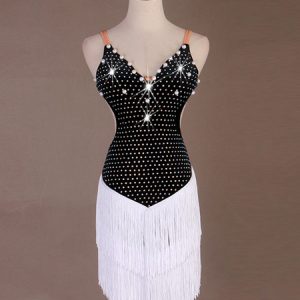 Latin Dance Dresses Black Women Fringe Pearls Backless Dress Dancing Costume Halloween