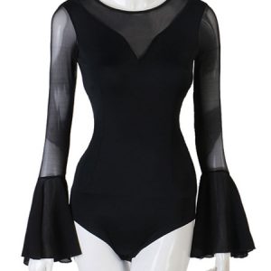 Latin Dance Dresses Black Women Lycra Spandex Top Bell Sleeve Latin Dancer Dancing Costume