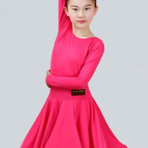 Latin Dance Dresses Costume Kids Orange Long Sleeve Short Ballroom Dance Dress