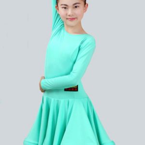 Latin Dance Dresses Costume Kids Orange Long Sleeve Short Ballroom Dance Dress