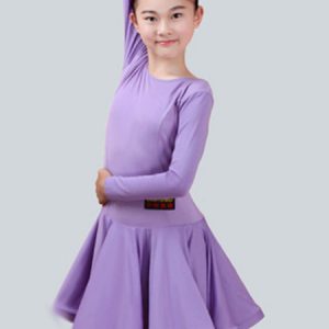 Latin Dance Dresses Costume Kids Orange Long Sleeve Short Ballroom Dance Dress