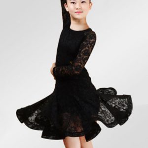 Latin Dance Dresses Costume Red Kids Lace Long Sleeve Ballroom Dance Costumes For Girls