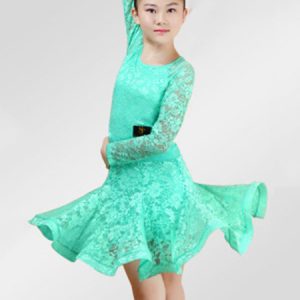 Latin Dance Dresses Costume Red Kids Lace Long Sleeve Ballroom Dance Costumes For Girls