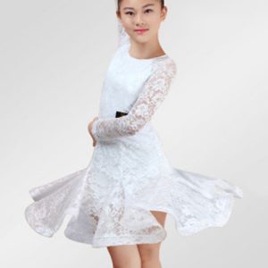 Latin Dance Dresses Costume Red Kids Lace Long Sleeve Ballroom Dance Costumes For Girls