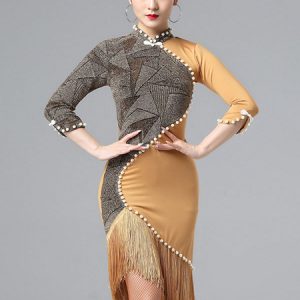 Latin Dance Dresses Fringe Pearl Dress Dancing Costume