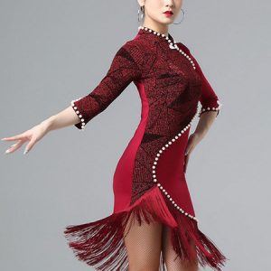 Latin Dance Dresses Fringe Pearl Dress Dancing Costume