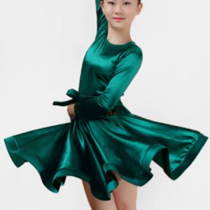 Latin Dance Dresses Kids Costume Satin Long Sleeve Round Neck Ballroom Dance Dresses For Girls