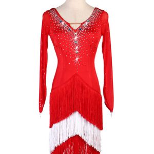 Latin Dance Dresses Red Rhinestone Fringe Dress Women Dancing Costume