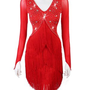 Latin Dance Dresses Rhines V Neck Fringe Dress Women Dancing Costume