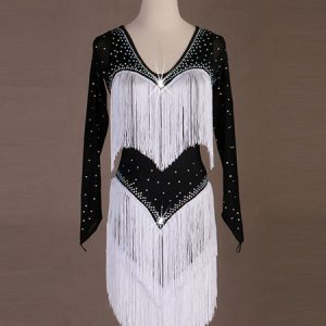 Latin Dance Dresses White Women Dress Studded Fringe Latin Dancer Dancing Costume Halloween