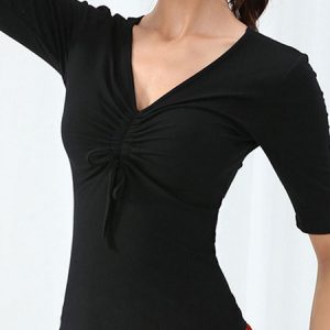 Latin Dance Top Ruched V Neck Cotton Top Women Dancing Costume