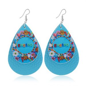 Layered Blue Flower Print Earring Set - One Size