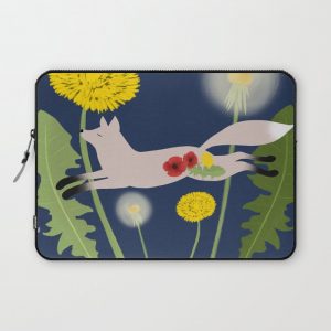 Leaping Fox Dandelions Folk Art Computer Cover by shilohova - Laptop Sleeve - 13"