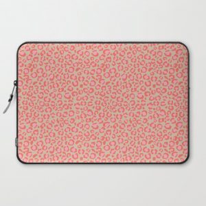 Leopard Print | Living Coral Pink with Tan Background | girly pastel | Cheetah Computer Cover by SquirrelCoffeeDesign - Laptop Sleeve - 15"