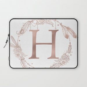 Letter H Rose Gold Pink Initial Monogram Computer Cover by Nature Magick - Laptop Sleeve - 13"