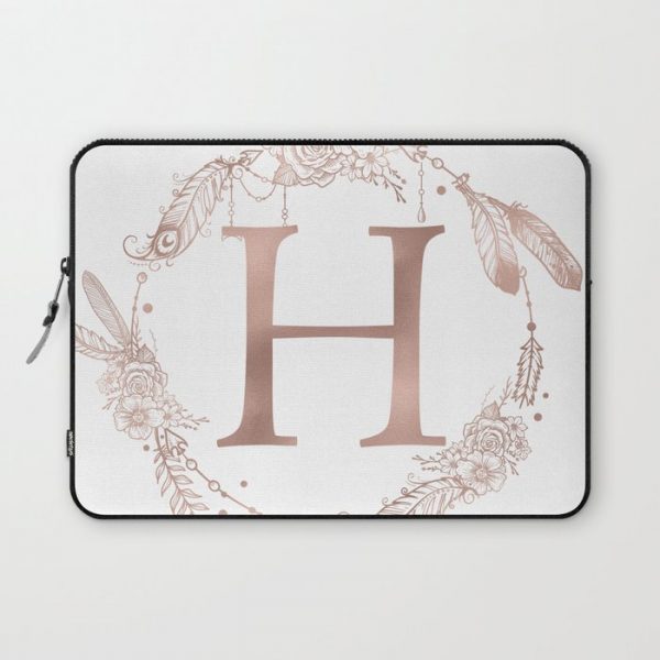 Letter H Rose Gold Pink Initial Monogram Computer Cover by Nature Magick - Laptop Sleeve - 13"