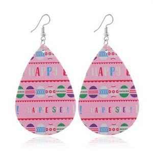 Letter Print Faux Leather Pink Earrings - One Size