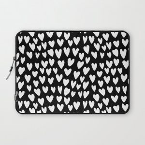 Linocut printmaking hearts pattern minimalist black and white heart gifts Computer Cover by monoo - Laptop Sleeve - 13"