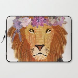 Lion with flowers on head Computer Cover by Mia Charro - Laptop Sleeve - 15"