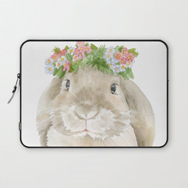 Lop Rabbit Floral Wreath Watercolor Painting Computer Cover by Susan Windsor - Laptop Sleeve - 13"