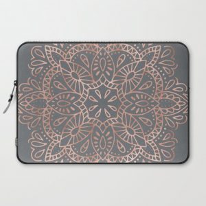 Mandala Rose Gold Pink Shimmer on Soft Gray by Nature Magick Computer Cover by Nature Magick - Laptop Sleeve - 15"