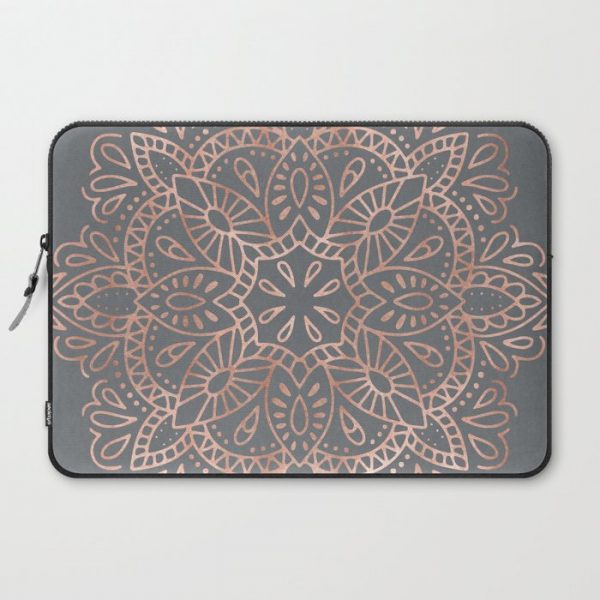 Mandala Rose Gold Pink Shimmer on Soft Gray by Nature Magick Computer Cover by Nature Magick - Laptop Sleeve - 15"